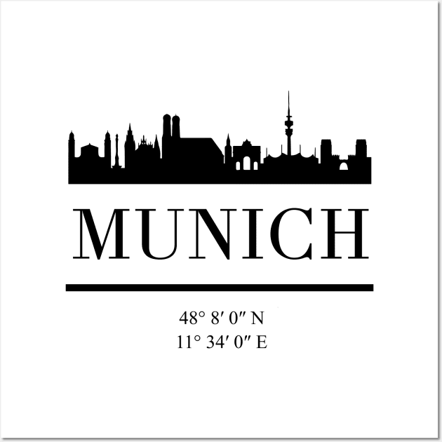 MUNICH GERMANY BLACK SILHOUETTE SKYLINE ART Wall Art by deificusArt